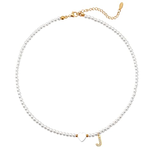 Casxyue Perlenkette Für Damen Mädchen Personalisierte Buchstaben Halskette Anfangsbuchstaben Perle Schmuck Geburtstagsgeschenk Weihnachtsgeschenke für Frauen (J) von Casxyue