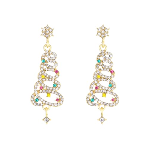 Casxyue Weihnachts Ohrringe Für Damen Mädchen Weihnachtsbaum Ohrringe Silber/Gold Diamant Tropfen Ohrring Weihnachtsfeier Ohrringe Geschenke für Freunde Schwester Tochter Mama (Gold) von Casxyue