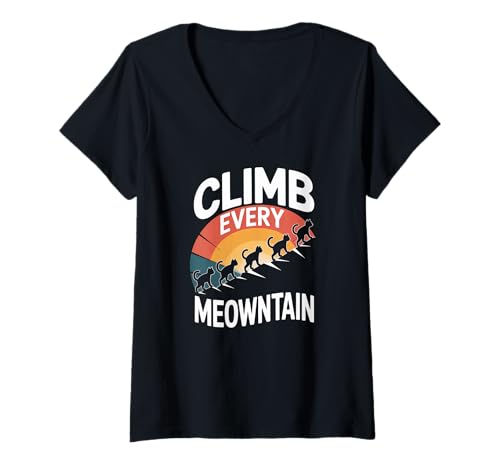 Damen Climb Every Meowntain Katzenliebhaber Spaß T-Shirt mit V-Ausschnitt Damen Climb Every Meowntain Katzenliebhaber Spaß T-Shirt mit V-Ausschnitt von Cat Adventure Hiking Humor Cats