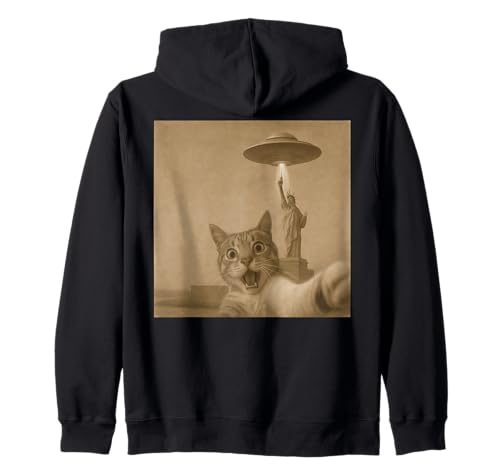 Schockiertes Katzen-Selfie mit UFOs, lustige Katze, Alien, Damen, Herren, Kinder Kapuzenjacke von Cat Alien Meme Gift for Women Men and Kids