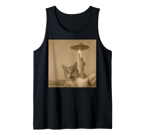 Schockiertes Katzen-Selfie mit UFOs, lustige Katze, Alien, Damen, Herren, Kinder Tank Top von Cat Alien Meme Gift for Women Men and Kids