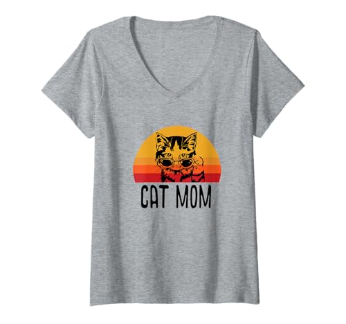 Damen Cat Mom - Lustige Katze mit Sonnenbrille Kitten Kitty T-Shirt mit V-Ausschnitt Damen Cat Mom - Lustige Katze mit Sonnenbrille Kitten Kitty T-Shirt mit V-Ausschnitt von Cat Apparel for Cat Moms by Jess