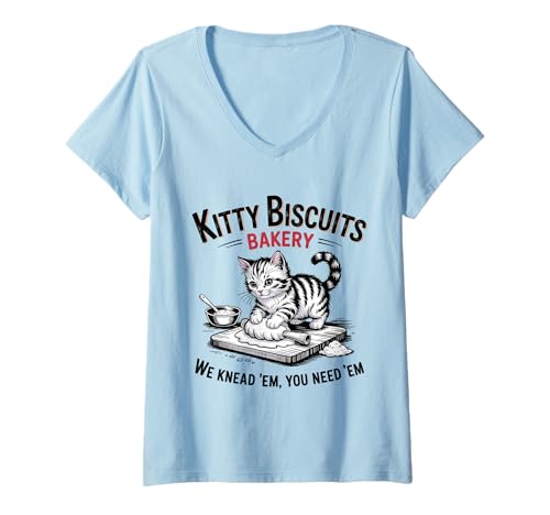 Damen Süße Kitty Biscuits Bakery Wir kneten sie, du brauchst sie T-Shirt mit V-Ausschnitt von Cat Baking