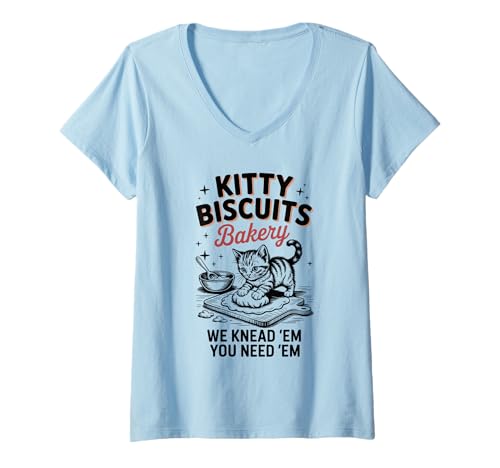 Damen Süße Kitty Biscuits Bakery Wir kneten sie, du brauchst sie T-Shirt mit V-Ausschnitt von Cat Baking