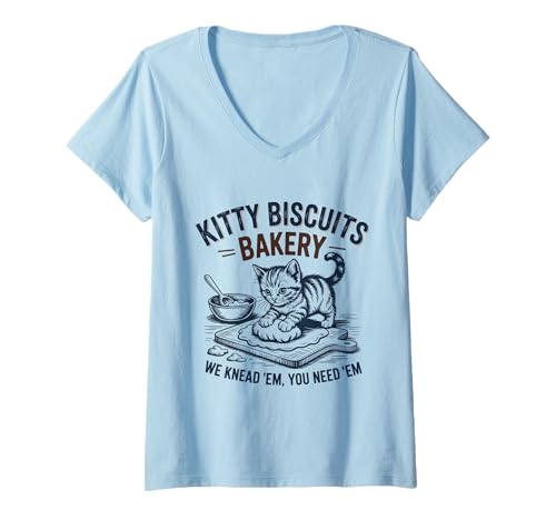 Damen Süße Kitty Biscuits Bakery Wir kneten sie, du brauchst sie T-Shirt mit V-Ausschnitt von Cat Baking