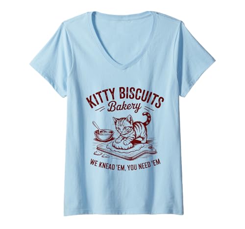 Damen Süße Kitty Biscuits Bakery Wir kneten sie, du brauchst sie T-Shirt mit V-Ausschnitt von Cat Baking