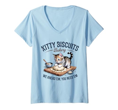 Damen Süße Kitty Biscuits Bakery Wir kneten sie, du brauchst sie T-Shirt mit V-Ausschnitt von Cat Baking