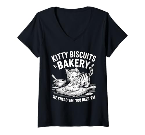 Damen Süße Kitty Biscuits Bakery Wir kneten sie, du brauchst sie T-Shirt mit V-Ausschnitt von Cat Baking