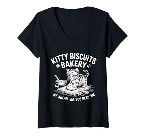 Damen Süße Kitty Biscuits Bakery Wir kneten sie, du brauchst sie T-Shirt mit V-Ausschnitt von Cat Baking