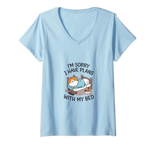 Damen I'm Sorry I Have Plans Katzenbett Entspannung Schlaf T-Shirt mit V-Ausschnitt Damen I'm Sorry I Have Plans Katzenbett Entspannung Schlaf T-Shirt mit V-Ausschnitt von Cat Bed Lover Relaxation Apparel