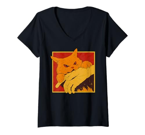 Damen Lustiger Katzenbeiß-Anime, für Männer und Frauen T-Shirt mit V-Ausschnitt Damen Lustiger Katzenbeiß-Anime, für Männer und Frauen T-Shirt mit V-Ausschnitt von Cat Bite Anime Funny Men Women Apparels.