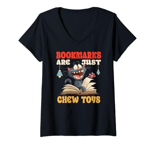 Damen Bookmarks are just chew toys T-Shirt mit V-Ausschnitt Damen Bookmarks are just chew toys T-Shirt mit V-Ausschnitt von Cat Bookmark Bookmarks Chew Toys Time