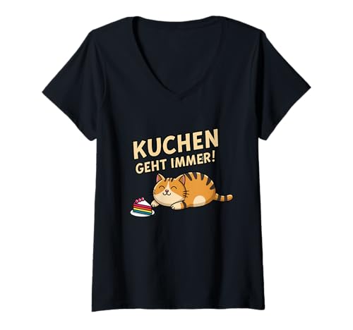 Damen Kuchen Geht Immer Adorable Cat Cake T-Shirt mit V-Ausschnitt von Cat Cake Lovers Fun Humor Cute Puns