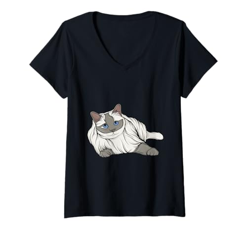 Damen Katze Katzen Kätzchen Katzenliebhaber Katzenbesitzer Katze T-Shirt mit V-Ausschnitt Damen Katze Katzen Kätzchen Katzenliebhaber Katzenbesitzer Katze T-Shirt mit V-Ausschnitt von Cat Cats Kittens