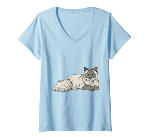 Damen Katze Katzen Kätzchen Katzenliebhaber Katzenbesitzer Katze T-Shirt mit V-Ausschnitt von Cat Cats Kittens