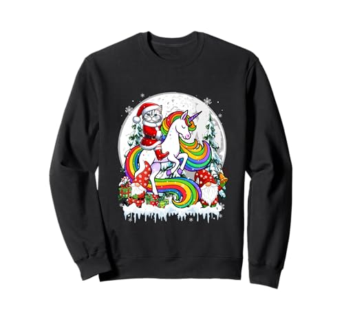 Weihnachtsmann Katze Reiten Einhorn Zwerge Weihnachtsbäume Familie Kinder Sweatshirt Weihnachtsmann Katze Reiten Einhorn Zwerge Weihnachtsbäume Familie Kinder Sweatshirt von Cat Christmas Costume