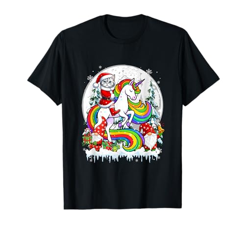 Weihnachtsmann Katze Reiten Einhorn Zwerge Weihnachtsbäume Familie Kinder T-Shirt Weihnachtsmann Katze Reiten Einhorn Zwerge Weihnachtsbäume Familie Kinder T-Shirt von Cat Christmas Costume