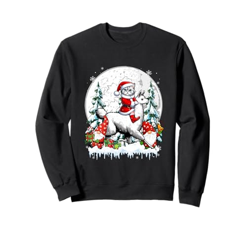 Weihnachtsmann Katze Reiten Lama Zwerge Weihnachtsbäume Familie Kinder Sweatshirt Weihnachtsmann Katze Reiten Lama Zwerge Weihnachtsbäume Familie Kinder Sweatshirt von Cat Christmas Costume