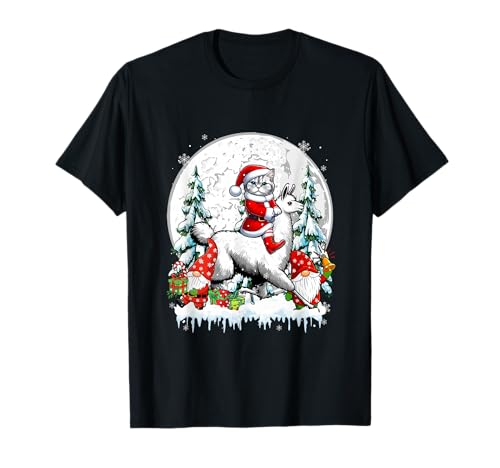 Weihnachtsmann Katze Reiten Lama Zwerge Weihnachtsbäume Familie Kinder T-Shirt Weihnachtsmann Katze Reiten Lama Zwerge Weihnachtsbäume Familie Kinder T-Shirt von Cat Christmas Costume