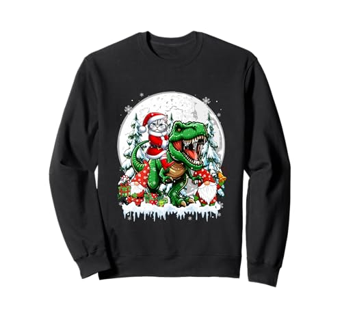 Weihnachtsmann Katze reitet T-Rex Zwerge Weihnachtsbäume Familie Kinder Sweatshirt Weihnachtsmann Katze reitet T-Rex Zwerge Weihnachtsbäume Familie Kinder Sweatshirt von Cat Christmas Costume