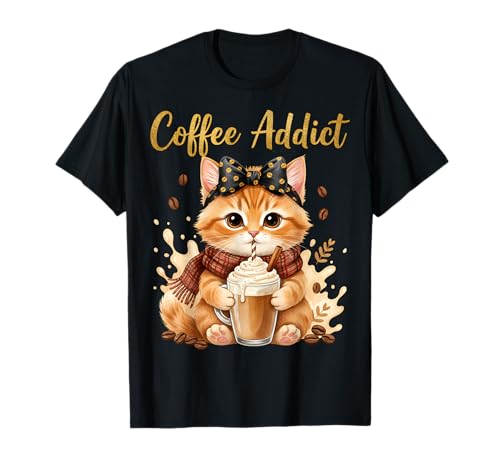 Süße Katze Coffee Addict Lustiges Getränk Kaffee Damen Herren T-Shirt Süße Katze Coffee Addict Lustiges Getränk Kaffee Damen Herren T-Shirt von Cat Coffee Addict Shirt women men