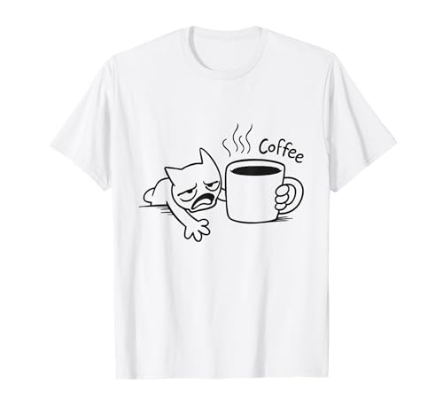 Müde Katze braucht Kaffee Lustige Kunst für Katzen-Mama Papa-Liebhaber T-Shirt von Cat Coffee Art
