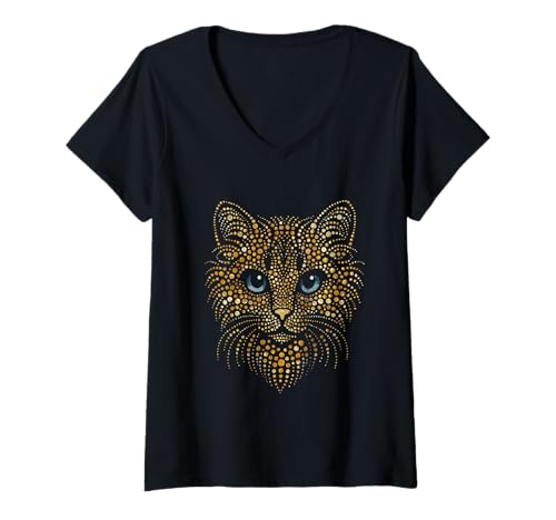 Damen Creative Art Cute Dot Katzengesicht für Tierliebhaber T-Shirt mit V-Ausschnitt Damen Creative Art Cute Dot Katzengesicht für Tierliebhaber T-Shirt mit V-Ausschnitt von Cat Dot Face for Cat Lovers