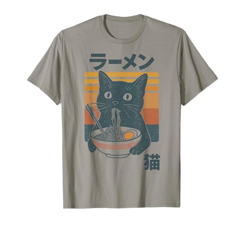 Retro Katze frisst Ramen Nudeln Anime Mädchen Jungen Männer Frauen T-Shirt von Cat Eating Ramen by Hakinama POD