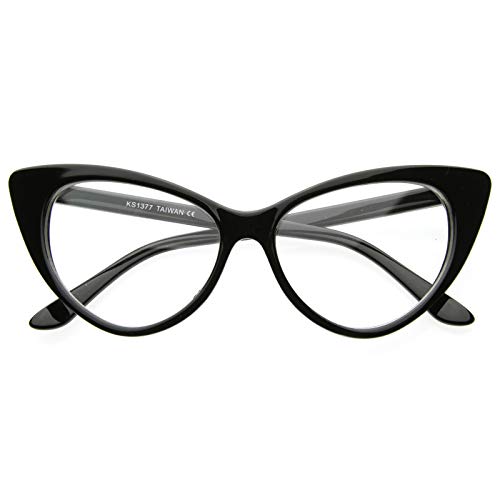 Cat Eye Damen Nerd-Geek-Brille, Retro-Stil, mit klaren Gläsern, Schwarz, Schwarz , Medium von CATEYE