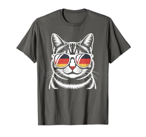 Deutschland Deutschland Flagge Katze Sonnenbrille Vintage Herren Damen T-Shirt von Cat Face with Germany Flag Sunglasses Funny