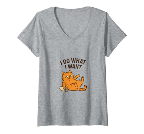Damen Katzenliebhaber, lustig, humorvoll, hartnäckig, tun Sie, was ich Will T-Shirt mit V-Ausschnitt Damen Katzenliebhaber, lustig, humorvoll, hartnäckig, tun Sie, was ich Will T-Shirt mit V-Ausschnitt von Cat Feline Lovers