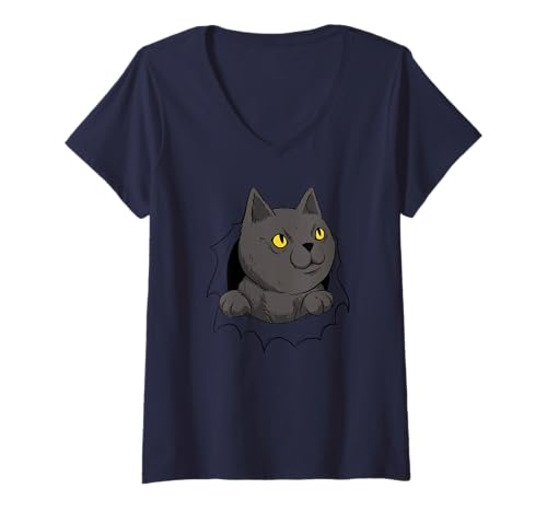 Damen Katze - Lustige Katze T-Shirt mit V-Ausschnitt Damen Katze - Lustige Katze T-Shirt mit V-Ausschnitt von Cat Funny