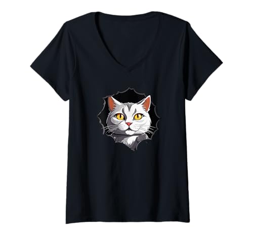 Damen Katze - Lustige Katze T-Shirt mit V-Ausschnitt Damen Katze - Lustige Katze T-Shirt mit V-Ausschnitt von Cat Funny