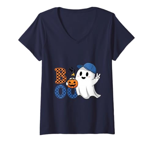 Damen Niedlicher Katzengeist mit Kürbissen, Halloween, Damen, Herren, Kinder T-Shirt mit V-Ausschnitt Damen Niedlicher Katzengeist mit Kürbissen, Halloween, Damen, Herren, Kinder T-Shirt mit V-Ausschnitt von Cat Ghost Halloween Tshirt Kids Boys Girls