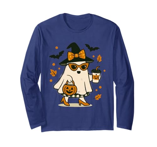 Niedlicher Katzengeist mit Kürbissen, Halloween, Damen, Herren, Kinder Langarmshirt Niedlicher Katzengeist mit Kürbissen, Halloween, Damen, Herren, Kinder Langarmshirt von Cat Ghost Halloween Tshirt Kids Boys Girls