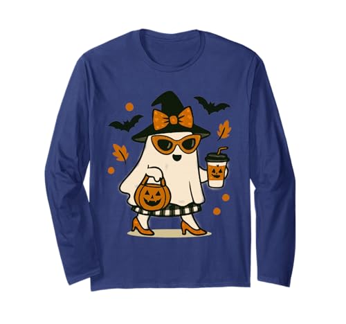 Niedlicher Katzengeist mit Kürbissen, Halloween, Damen, Herren, Kinder Langarmshirt Niedlicher Katzengeist mit Kürbissen, Halloween, Damen, Herren, Kinder Langarmshirt von Cat Ghost Halloween Tshirt Kids Boys Girls