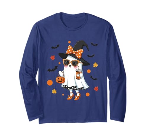 Niedlicher Katzengeist mit Kürbissen, Halloween, Damen, Herren, Kinder Langarmshirt Niedlicher Katzengeist mit Kürbissen, Halloween, Damen, Herren, Kinder Langarmshirt von Cat Ghost Halloween Tshirt Kids Boys Girls