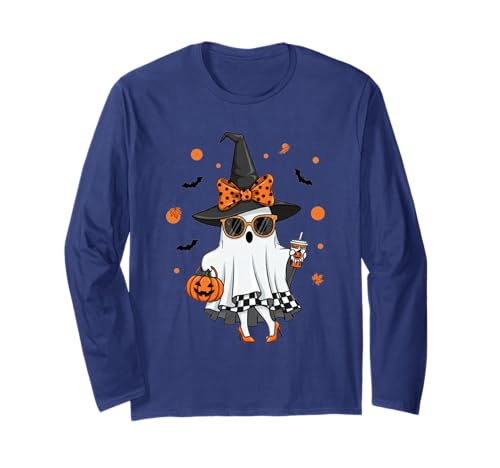 Niedlicher Katzengeist mit Kürbissen, Halloween, Damen, Herren, Kinder Langarmshirt Niedlicher Katzengeist mit Kürbissen, Halloween, Damen, Herren, Kinder Langarmshirt von Cat Ghost Halloween Tshirt Kids Boys Girls