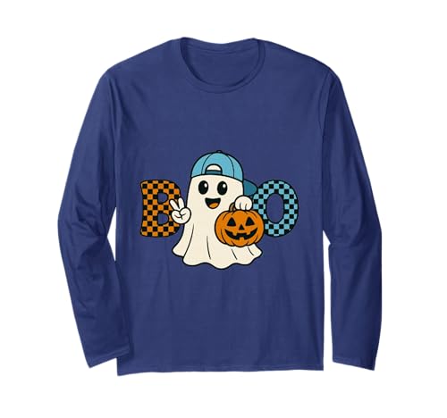 Niedlicher Katzengeist mit Kürbissen, Halloween, Damen, Herren, Kinder Langarmshirt Niedlicher Katzengeist mit Kürbissen, Halloween, Damen, Herren, Kinder Langarmshirt von Cat Ghost Halloween Tshirt Kids Boys Girls