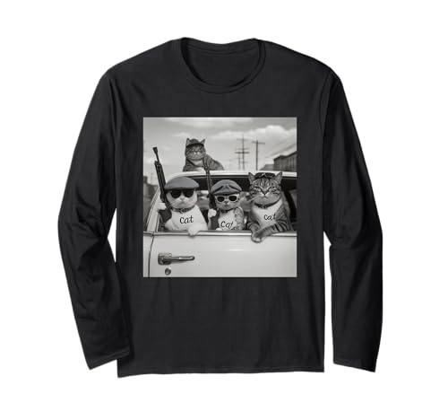 Lustige Katze Krimi Gangster Vintage Foto Meme Katze Papa Katze Mama Langarmshirt von Cat Gifts Co.