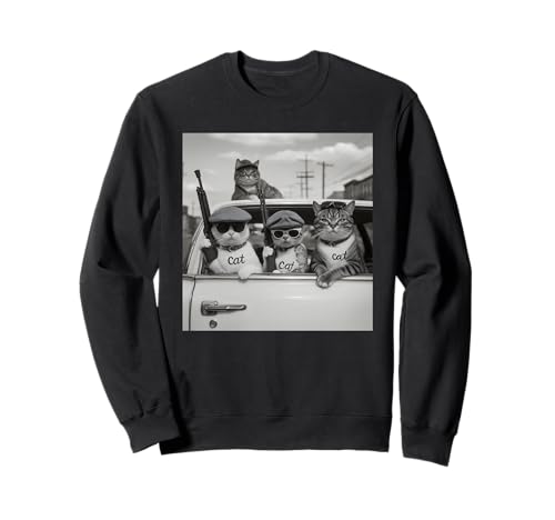 Lustige Katze Krimi Gangster Vintage Foto Meme Katze Papa Katze Mama Sweatshirt von Cat Gifts Co.
