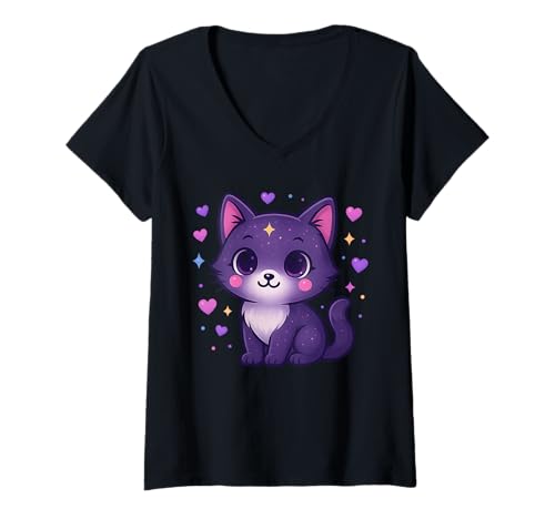 Damen Entzückende Katze T-Shirt mit V-Ausschnitt Damen Entzückende Katze T-Shirt mit V-Ausschnitt von Cat Gifts For Cat Lovers