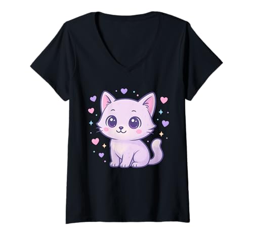 Damen Entzückende Katze T-Shirt mit V-Ausschnitt Damen Entzückende Katze T-Shirt mit V-Ausschnitt von Cat Gifts For Cat Lovers