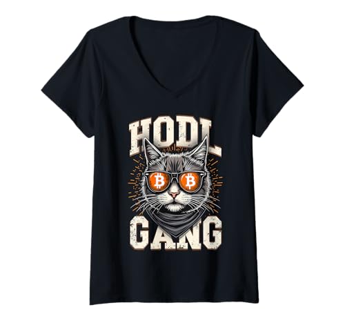Damen Bitcoin HODL Katze T-Shirt mit V-Ausschnitt Damen Bitcoin HODL Katze T-Shirt mit V-Ausschnitt von Cat HODL Bitcoin Apparel Tees