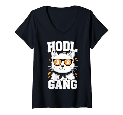 Damen Bitcoin HODL Katze T-Shirt mit V-Ausschnitt Damen Bitcoin HODL Katze T-Shirt mit V-Ausschnitt von Cat HODL Bitcoin Tees Co