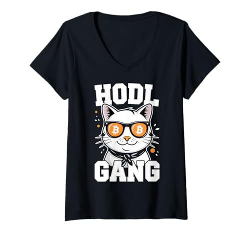 Damen Bitcoin HODL Katze T-Shirt mit V-Ausschnitt Damen Bitcoin HODL Katze T-Shirt mit V-Ausschnitt von Cat HODL Bitcoin Tees