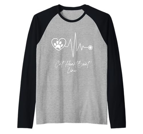 Cat Heartbeat Line Lustiges Unisex-Design für Männer und Frauen T-Shirt Raglan von Cat Heartbeat Line Funny Unisex Design For Tee
