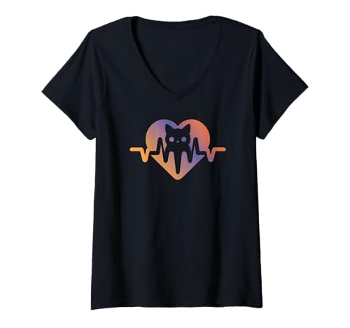 Damen Cat Heartbeat - Lustige Katze T-Shirt mit V-Ausschnitt Damen Cat Heartbeat - Lustige Katze T-Shirt mit V-Ausschnitt von Cat Heartbeat