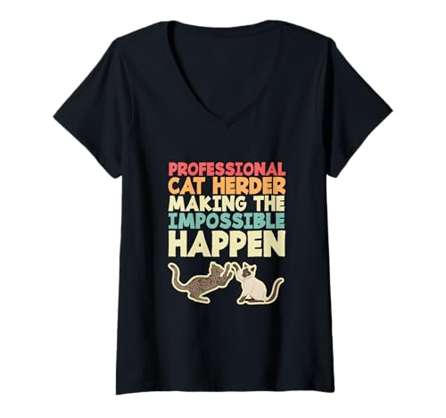 Damen Cat Herding Lustiger Kätzchenliebhaber Professioneller Katzenherder T-Shirt mit V-Ausschnitt Damen Cat Herding Lustiger Kätzchenliebhaber Professioneller Katzenherder T-Shirt mit V-Ausschnitt von Cat Herding Professional Cat Herder Gift