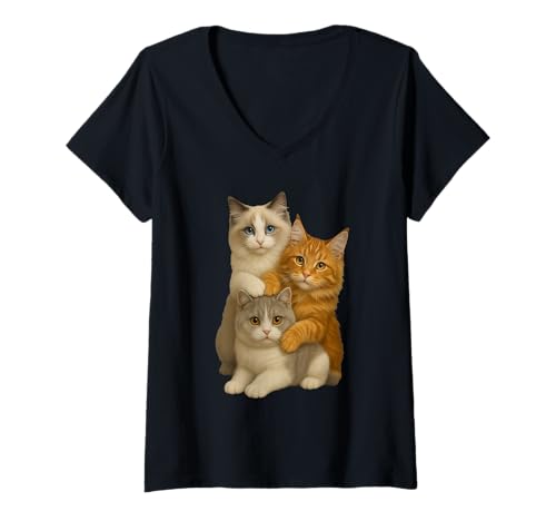 Damen Ragdoll Britische Kurzhaar-Maine Coon T-Shirt mit V-Ausschnitt Damen Ragdoll Britische Kurzhaar-Maine Coon T-Shirt mit V-Ausschnitt von Cat Love